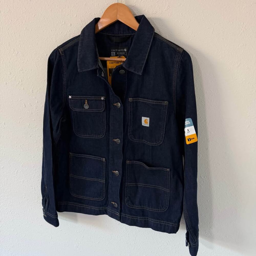 New with Tags Women’s Carhartt Denim Chore Coat Relaxed Fit Size Small - Picture 2 of 9